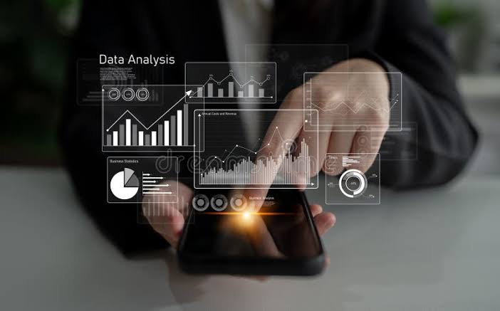 Investor reviewing data analysis dashboards on a smartphone.