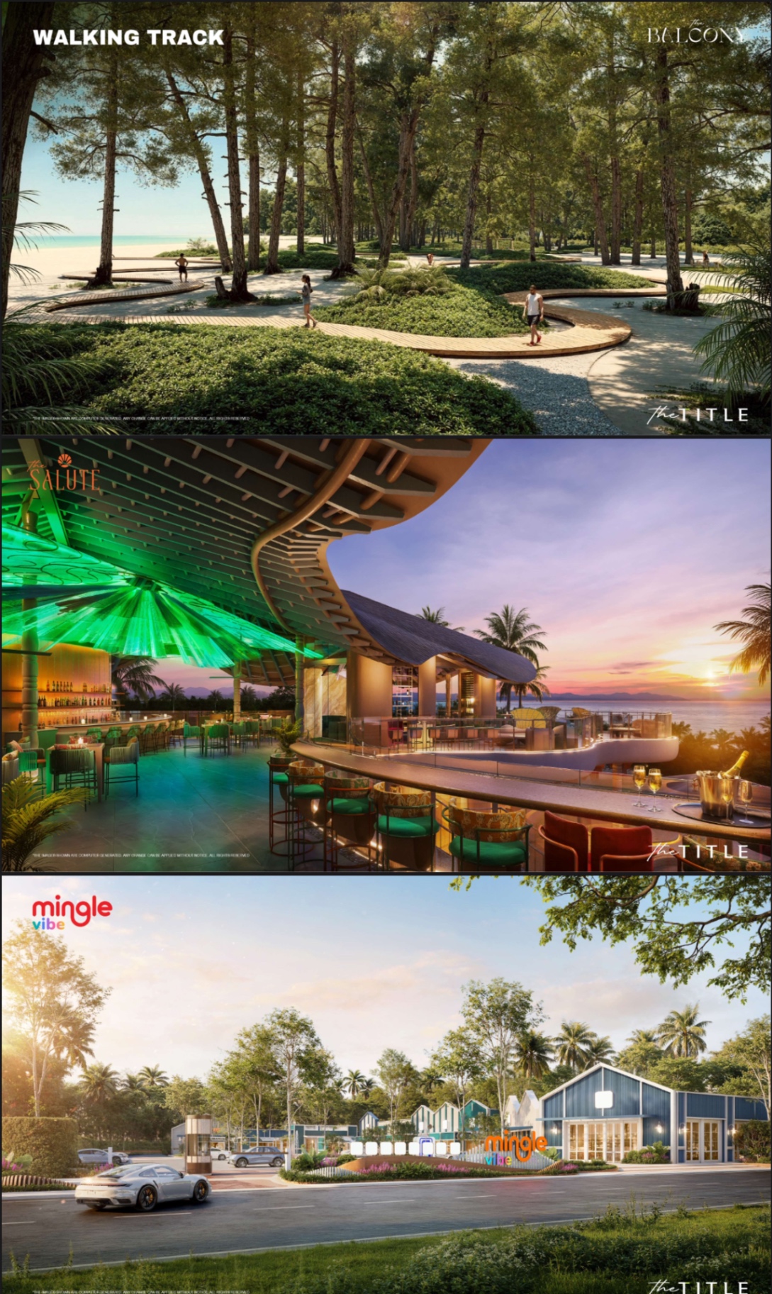 The Balcony Phuket walking track, The Salute sunset bar and Mingle Vibe retail precinct.
