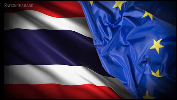 Thailand and EU flags — European investment into Thai property and Phuket resort condominiums.
